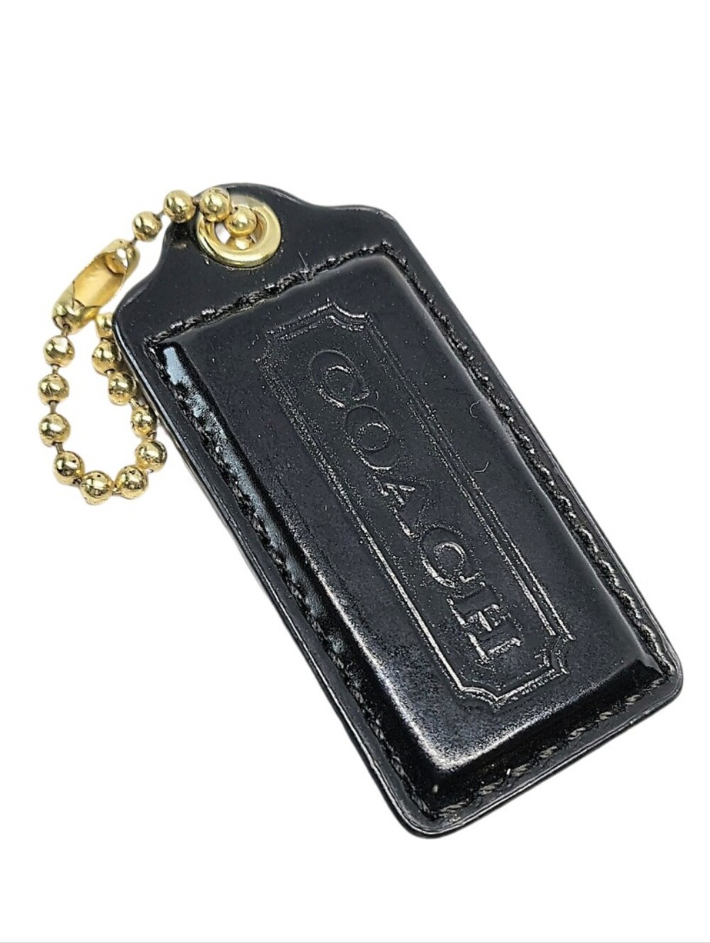 🆕 Vintage 2.5" Coach Y2K Black Patent Leather Hangtag Bag Fob Charm Keychain